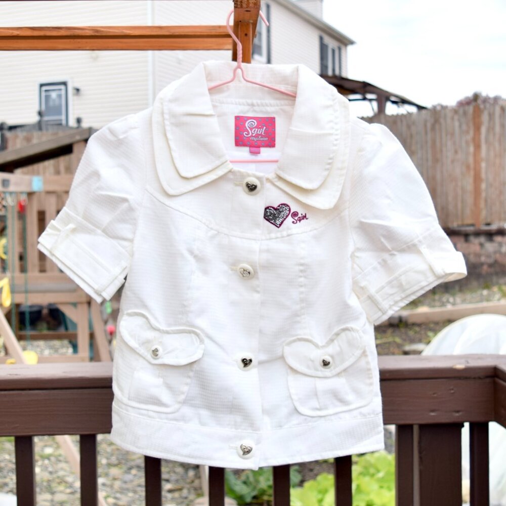 White Pink Heart Short Sleeve Jacket - a. YiLian 阿依莲 Lolita Style